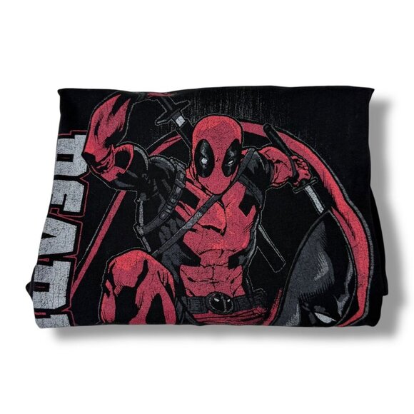 WeLoveFine Marvel Deadpool Shirt Sz XL Black Graphic Comic Distressed Cotton Tee - Picture 2 of 8